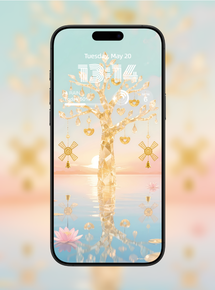 免費結緣 美音天能量壁紙 "风旋金映" 財運系列 高清 限量发行 Free For Charge Sarasvati Energy Wallpaper "Golden Whirlwinds in Reflection" Wealth series HD Limited edition