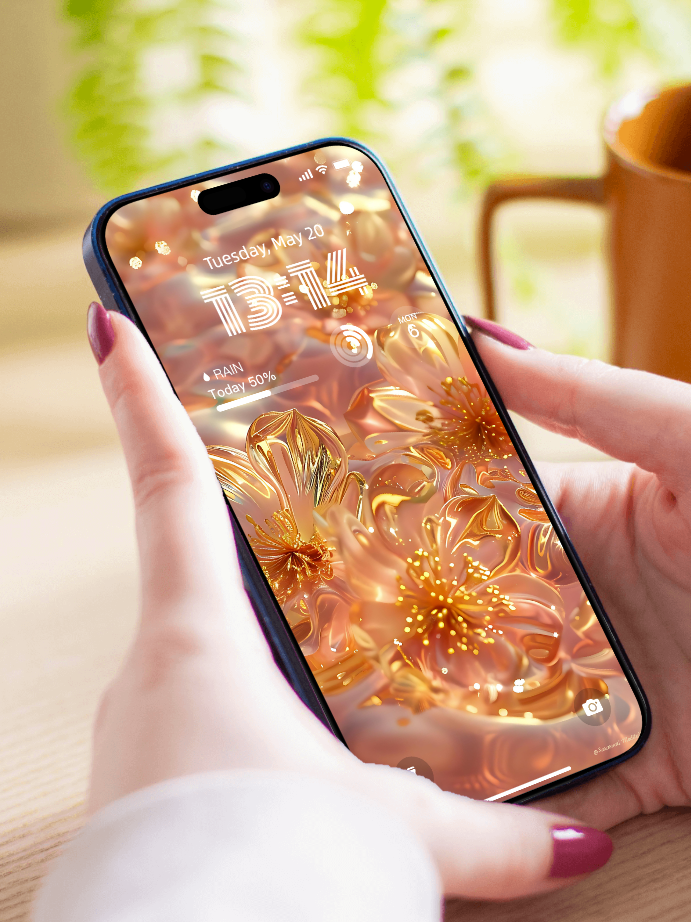 美音天能量壁紙"金花獻瑞" 財運系列 高清 限量发行 Sarasvati Energy Wallpaper "Golden Flowers Manifest Auspicious" Wealth series HD Limited edition