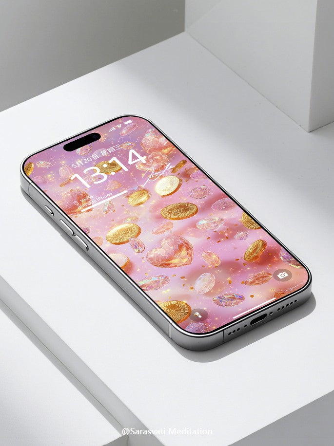 美音天能量壁紙 "珀光璇财" 財運系列 高清 限量发行 Sarasvati Energy Wallpaper "Amber Light Rotating Fortune" Wealth series HD Limited edition