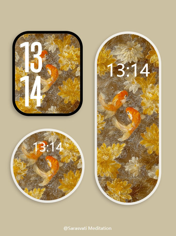 美音天能量壁紙 "泽瑞双鲤" 財運系列 高清 限量发行 Sarasvati Energy Wallpaper "Auspicious Pair of Carp in Blessed Waters" Wealth series HD Limited edition