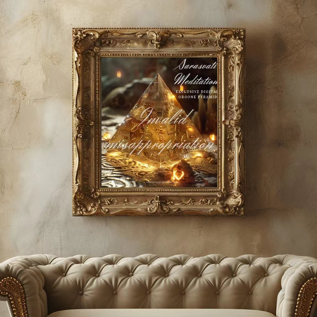 Pyramide d'orgone numérique Sarasvati "Cristal d'or montrant la richesse" Série de richesse Un seul concept de jumeau numérique fonctionne certifié avec un numéro indépendant et unique