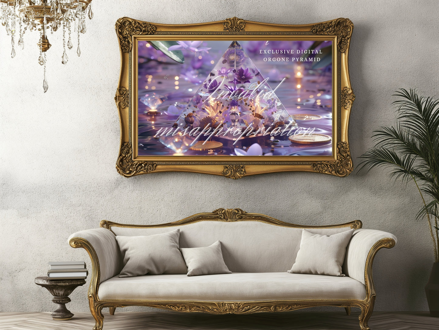 Pyramide d'orgone numérique Sarasvati "Purple Lotus Luxury Palace" Série Love&amp;Wealth&amp;Lucky Un seul concept de jumeau numérique Travail certifié avec certificat énergétique Code unique indépendant Numéro indépendant et unique 