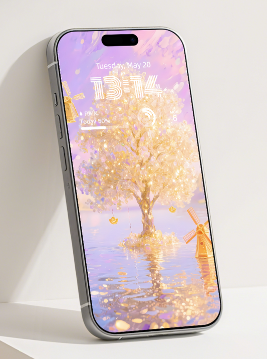 美音天能量壁紙 "双仪璨渱" 財運系列 高清 限量发行 Sarasvati Energy Wallpaper "Twin Golden Wheels in Radiant Flow" Wealth series HD Limited edition