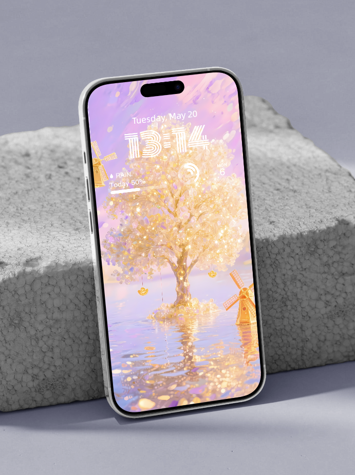 美音天能量壁紙 "双仪璨渱" 財運系列 高清 限量发行 Sarasvati Energy Wallpaper "Twin Golden Wheels in Radiant Flow" Wealth series HD Limited edition