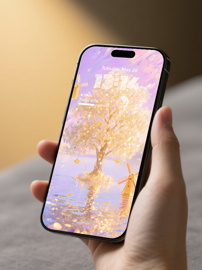 美音天能量壁紙 "双仪璨渱" 財運系列 高清 限量发行 Sarasvati Energy Wallpaper "Twin Golden Wheels in Radiant Flow" Wealth series HD Limited edition