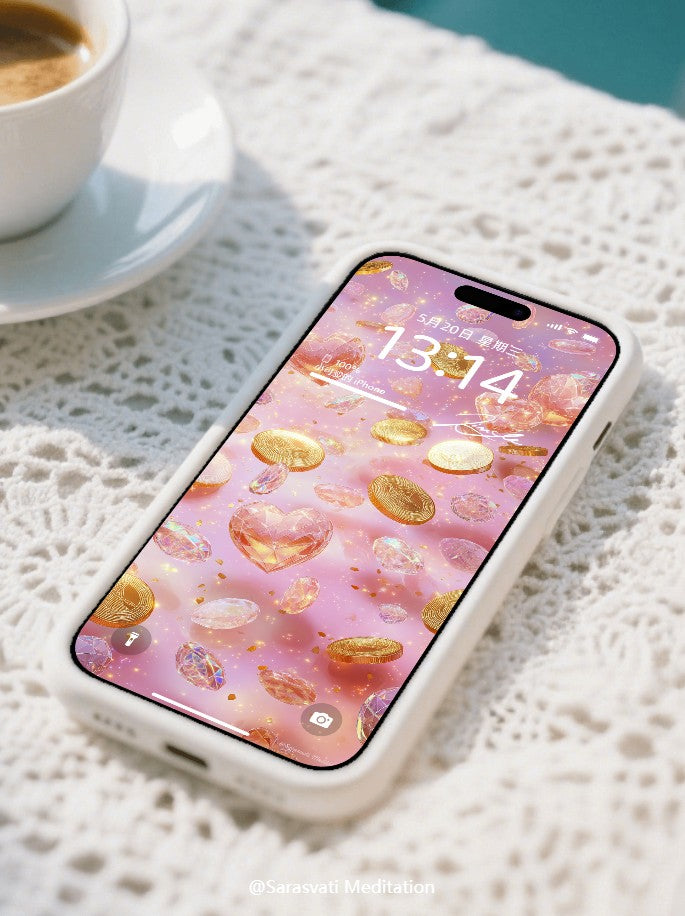 美音天能量壁紙 "珀光璇财" 財運系列 高清 限量发行 Sarasvati Energy Wallpaper "Amber Light Rotating Fortune" Wealth series HD Limited edition