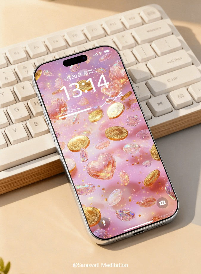 美音天能量壁紙 "珀光璇财" 財運系列 高清 限量发行 Sarasvati Energy Wallpaper "Amber Light Rotating Fortune" Wealth series HD Limited edition