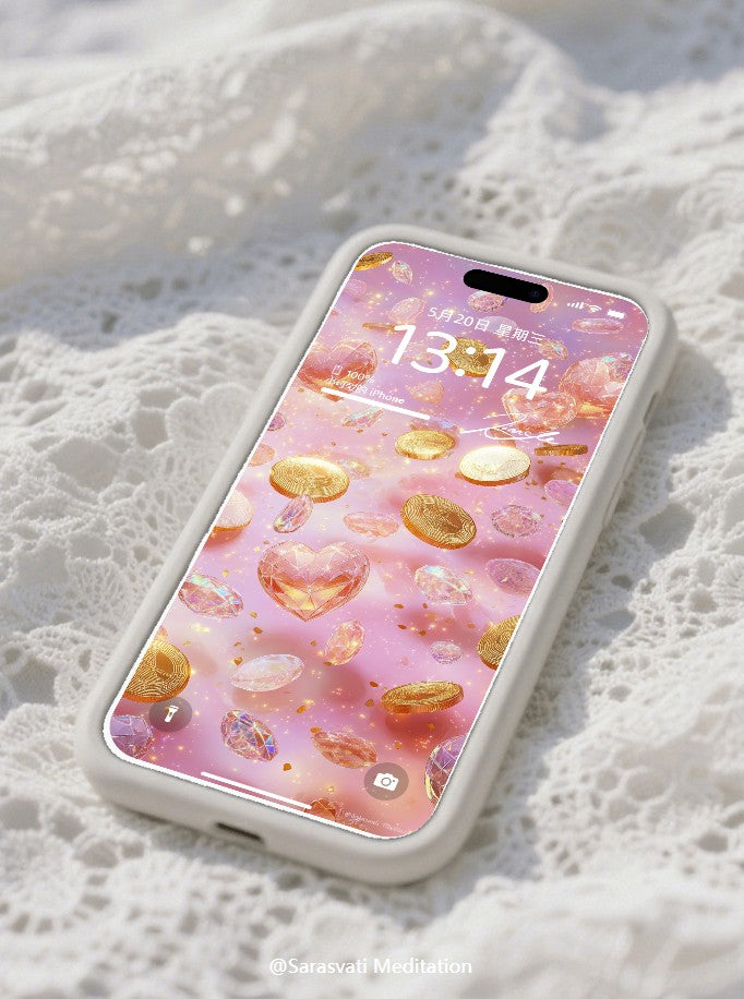 美音天能量壁紙 "珀光璇财" 財運系列 高清 限量发行 Sarasvati Energy Wallpaper "Amber Light Rotating Fortune" Wealth series HD Limited edition