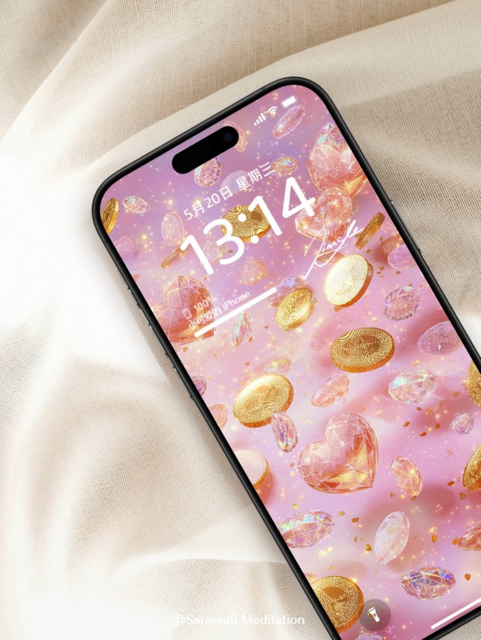 美音天能量壁紙 "珀光璇财" 財運系列 高清 限量发行 Sarasvati Energy Wallpaper "Amber Light Rotating Fortune" Wealth series HD Limited edition