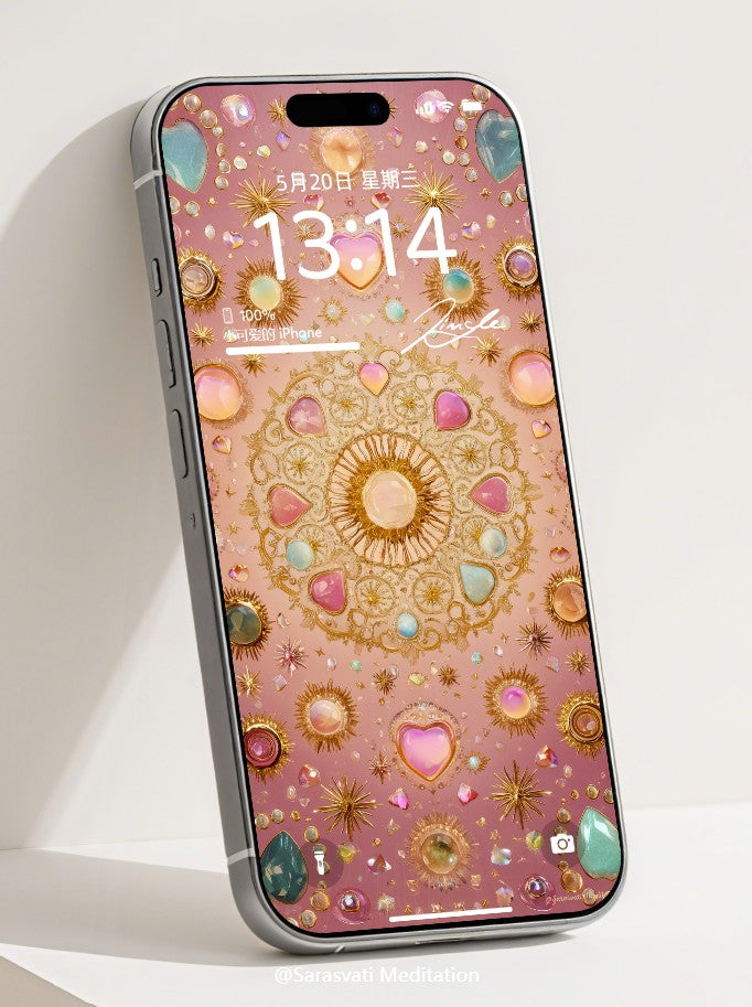 美音天能量壁紙 "绮光金缘" 財運系列 高清 限量发行 Sarasvati Energy Wallpaper "Ethereal Light Gold Fate" Wealth series HD Limited edition