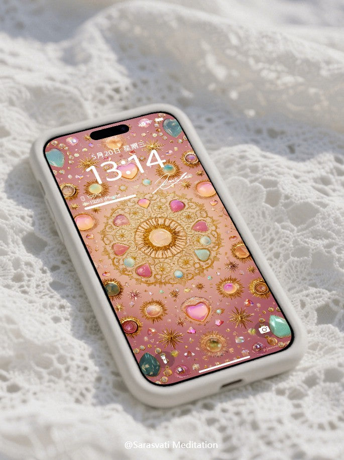 美音天能量壁紙 "绮光金缘" 財運系列 高清 限量发行 Sarasvati Energy Wallpaper "Ethereal Light Gold Fate" Wealth series HD Limited edition