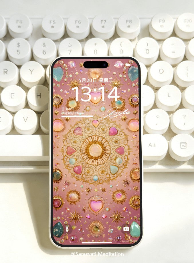 美音天能量壁紙 "绮光金缘" 財運系列 高清 限量发行 Sarasvati Energy Wallpaper "Ethereal Light Gold Fate" Wealth series HD Limited edition