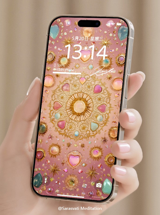 美音天能量壁紙 "绮光金缘" 財運系列 高清 限量发行 Sarasvati Energy Wallpaper "Ethereal Light Gold Fate" Wealth series HD Limited edition