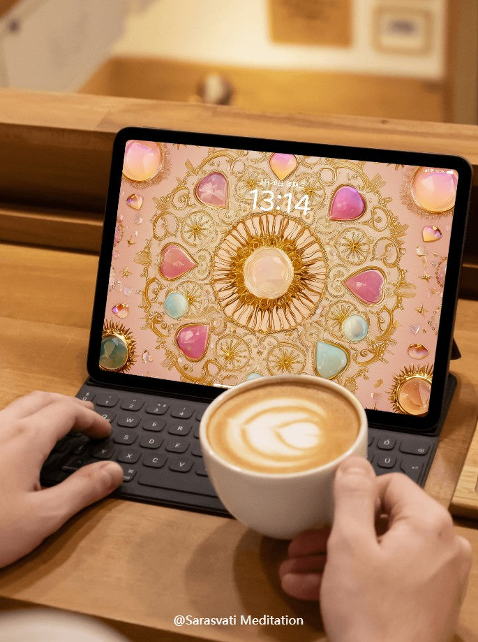 美音天能量壁紙 "绮光金缘" 財運系列 高清 限量发行 Sarasvati Energy Wallpaper "Ethereal Light Gold Fate" Wealth series HD Limited edition