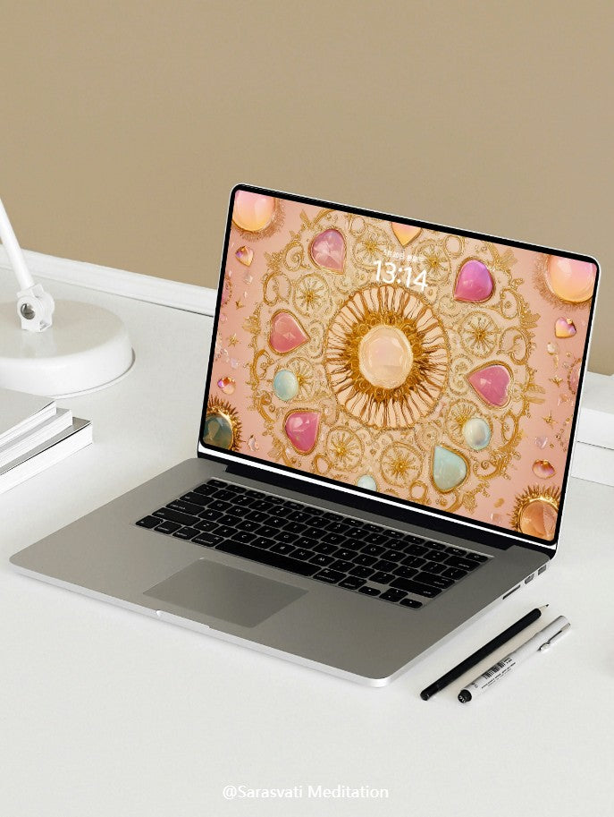 美音天能量壁紙 "绮光金缘" 財運系列 高清 限量发行 Sarasvati Energy Wallpaper "Ethereal Light Gold Fate" Wealth series HD Limited edition