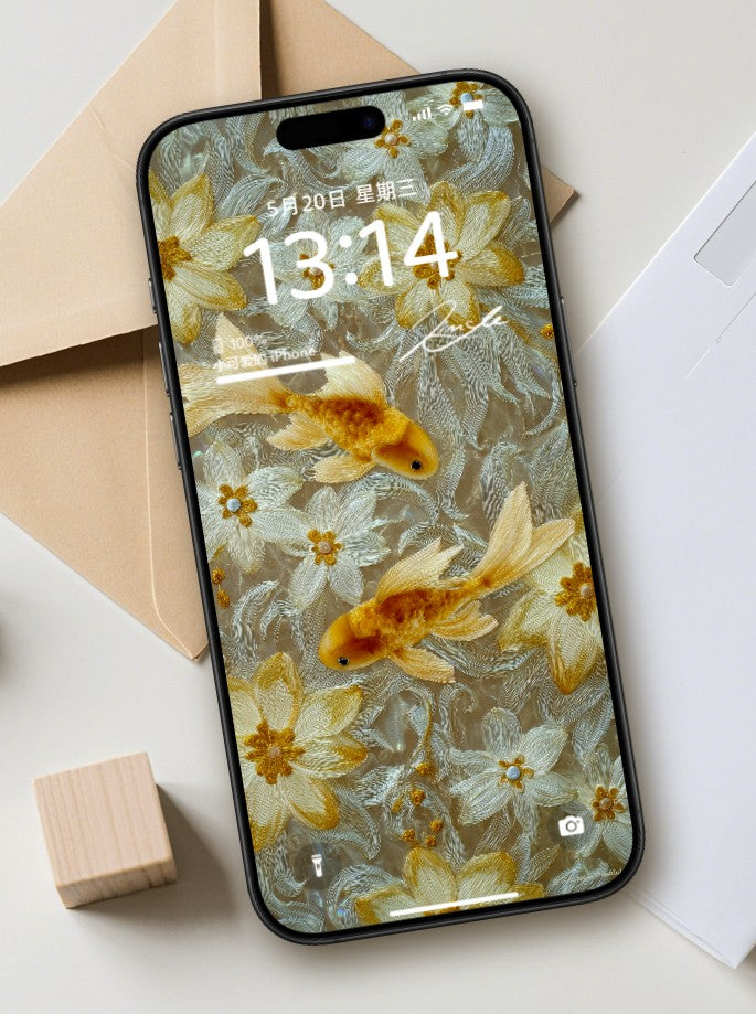 美音天能量壁紙 "鲤华金岁" 財運系列 高清 限量发行 Sarasvati Energy Wallpaper "Carp's Splendor Golden Year" Wealth series HD Limited edition