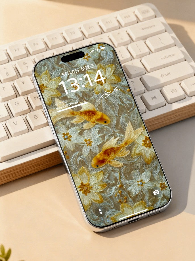 美音天能量壁紙 "鲤华金岁" 財運系列 高清 限量发行 Sarasvati Energy Wallpaper "Carp's Splendor Golden Year" Wealth series HD Limited edition