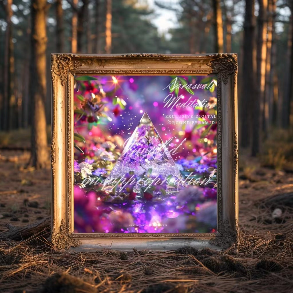 Pyramide d'orgone numérique Sarasvati "Purple Charm Land" Série Love&amp;Spiritual Un seul concept de jumeau numérique fonctionne certifié avec un numéro indépendant et unique 